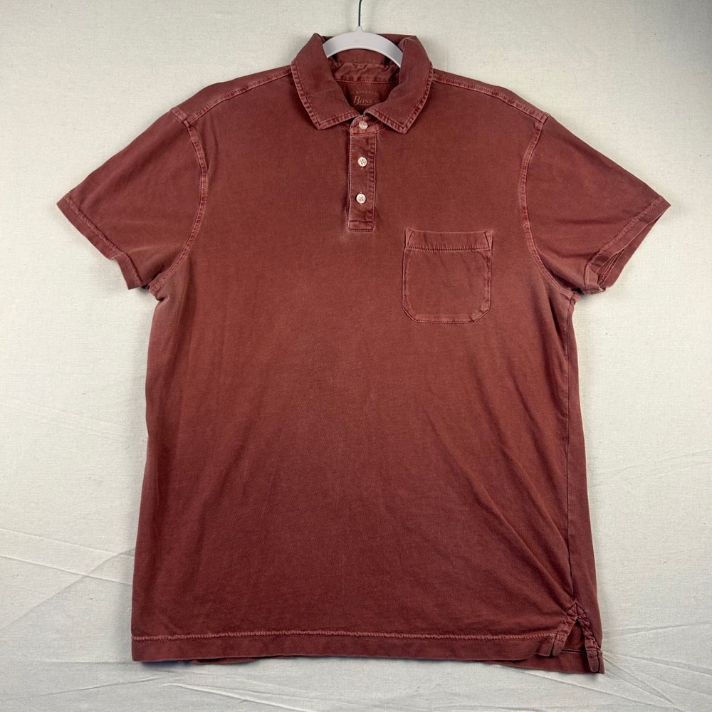 G.H. Bass & Co Men Medium Red Short Sleeve Pocket Polo Shirt Cotton
